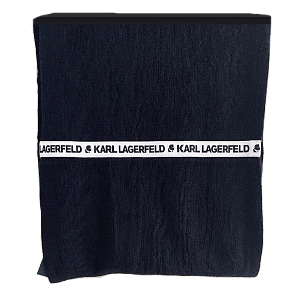 NWT Karl Lagerfeld Black Knit Name Logo Band Infinity Scarf - Picture 4 of 14